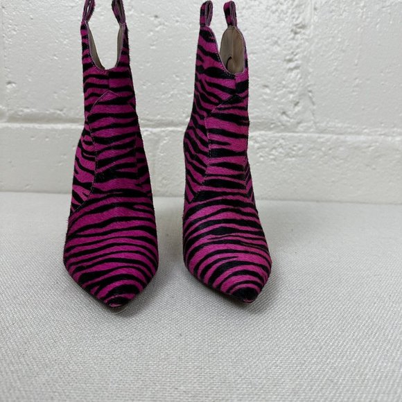 Jessica Simpson Zebra Stiletto Heels Hot Pink Black Booty Boots Women's 8.5 - Picture 5 of 12